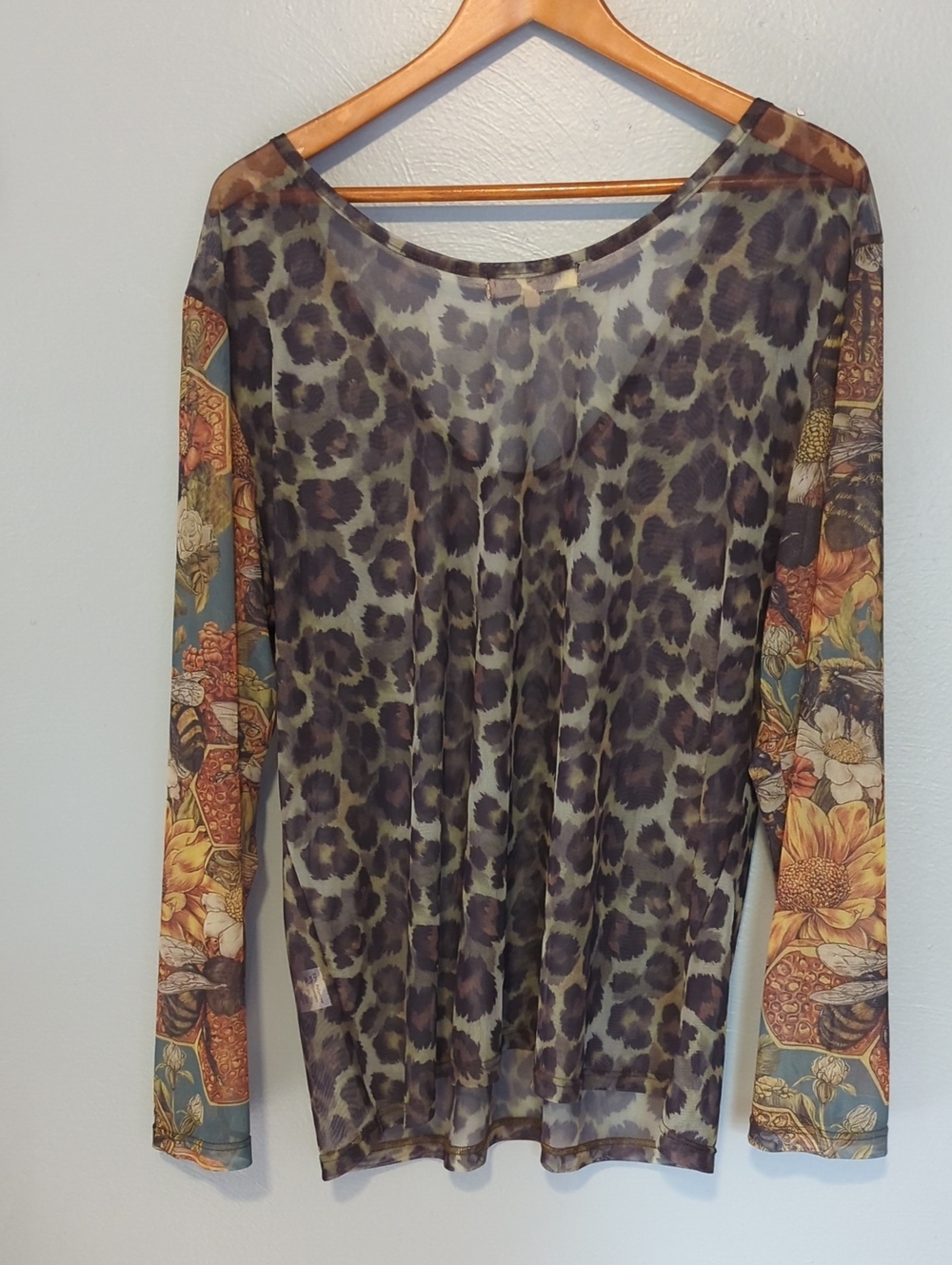 A Rare Bird Mesh See Through Leopard Print Sunflower Bumble Bee Layering L/XL - Picture 7 of 7
